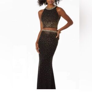 Black and Gold Beaded 2 piece Dress